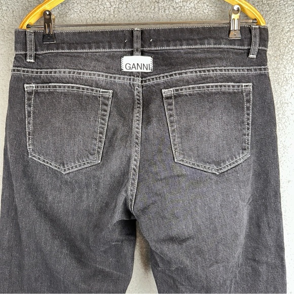 Ganni Jeans Mens 31x32 Black Wash Button Fly Whiskering Straight Leg Split Hem - Picture 5 of 15
